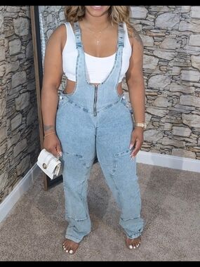 Plus High-Waist Light Blue Denim Overalls